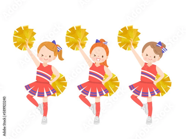 Fototapeta 笑顔でチアダンスをしているかわいい子供達のイラストセット