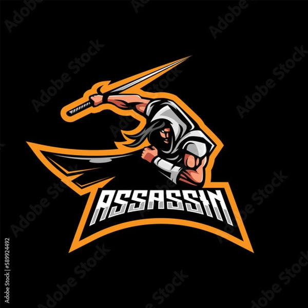 Fototapeta Assassin mascot logo design illustration vector. ninja use sword for esport gaming