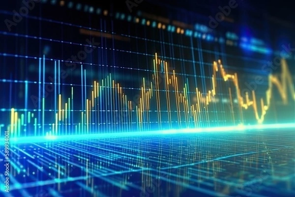 Fototapeta Business digital graph chart in stock trade market. Growth investment. Generative AI
