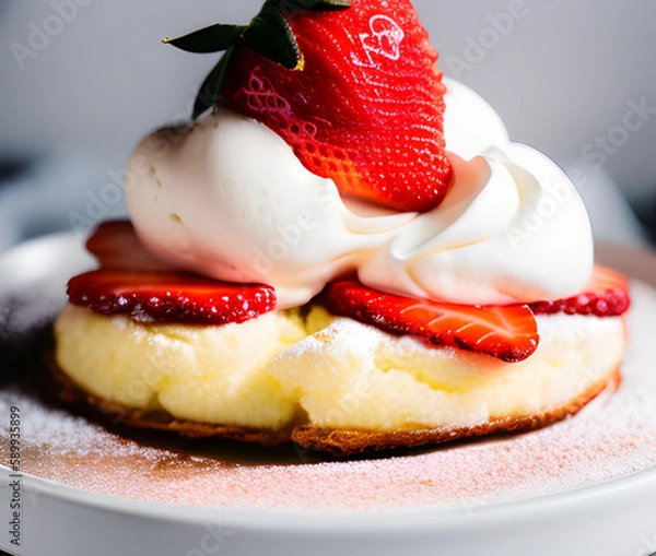 Obraz イチゴのパンケーキ、生クリーム
