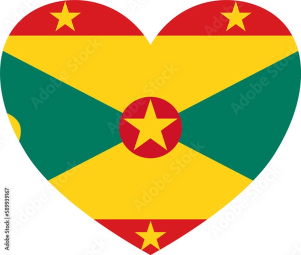 Obraz Grenada flag in heart shape isolated  on  transparent  background