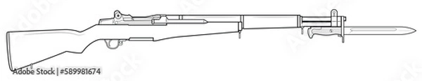 Obraz Vector illustration of the M1 Garand rifle with M1905 bayonet on the white background. Right side.