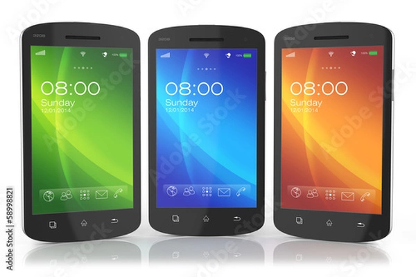 Fototapeta Group of modern touchscreen smartphones.