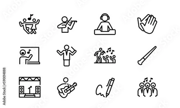 Fototapeta performing icon set black and white vector outline style eps8