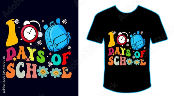 Fototapeta 100 Magical Days Of School, Happy back to school day shirt print template, typography design for kindergarten pre-k preschool, last and first day of school, 100 days of school shirt