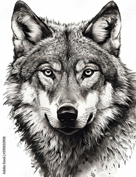 Fototapeta Wolf Face Illustration, Sketch, Majestic, Graphical Resource, Logo, T Shirt, Graphic Design. Generative AI