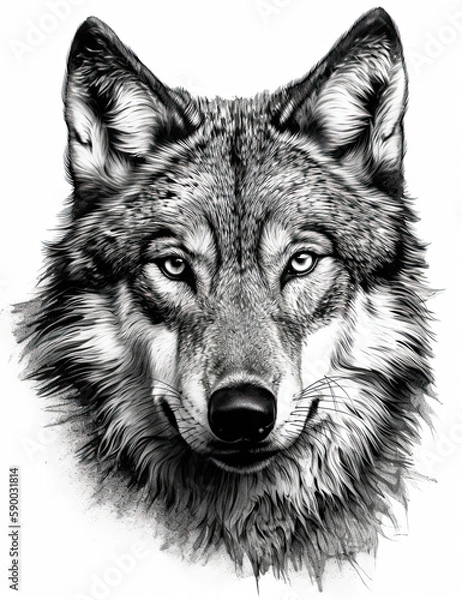 Obraz Wolf Face Illustration, Sketch, Majestic, Graphical Resource, Logo, T Shirt, Graphic Design. Generative AI