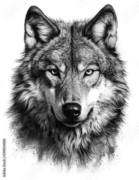 Fototapeta Wolf Face Illustration, Sketch, Majestic, Graphical Resource, Logo, T Shirt, Graphic Design. Generative AI
