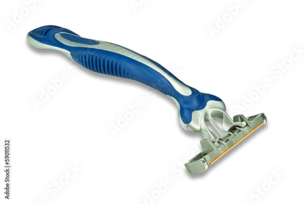 Obraz Серо-синяя бритва на белом изолированном фоне