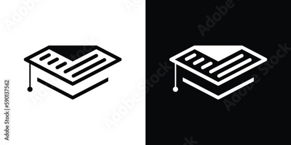 Fototapeta data file logo and graduation cap design line icon vector illustration