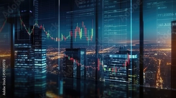 Fototapeta Data analytics graph. The concept of the exchange and trading. AI generated