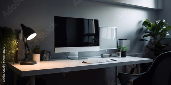 Obraz Computer on the desktop. Office interior. AI generated