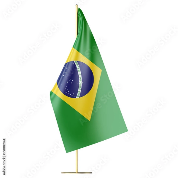 Fototapeta 3d flag of Brazil on stand transparent background PNG