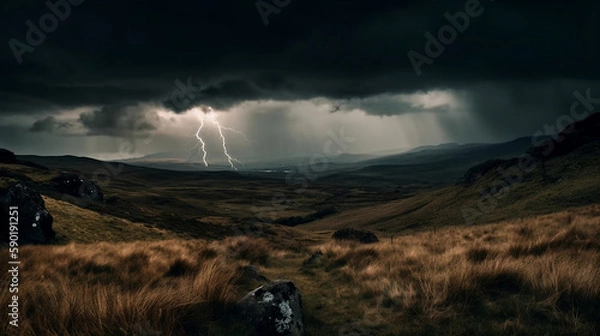 Obraz Storm over the landscape. Created using generative AI.
