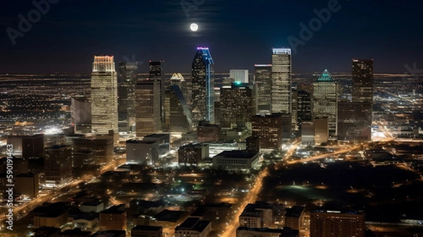 Fototapeta Skyscrapers in night city. Created using generative AI.