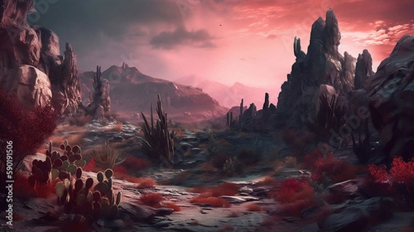 Obraz Sunrise in the mountains. Created using generative AI.