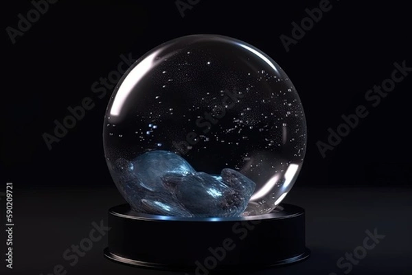 Fototapeta Crystal ball illustration with galaxies and stars inside, dark background. Generative AI