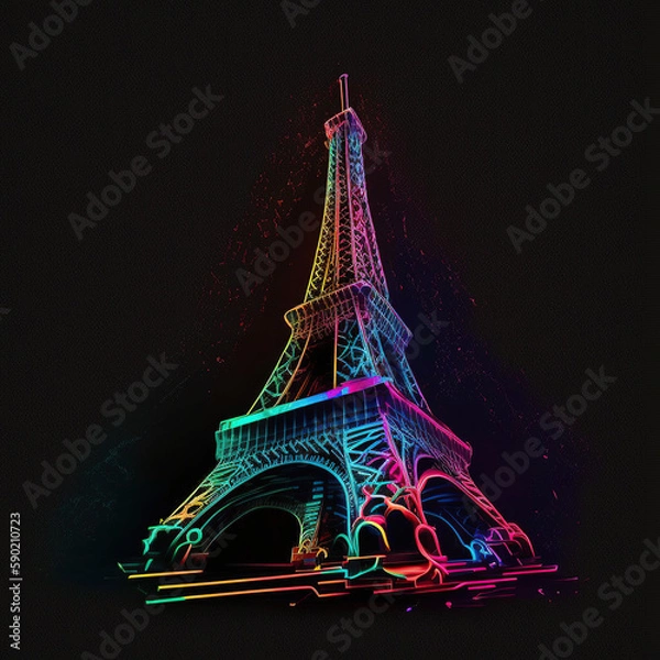 Obraz Colorful Neon Eiffel Tower With Black Background