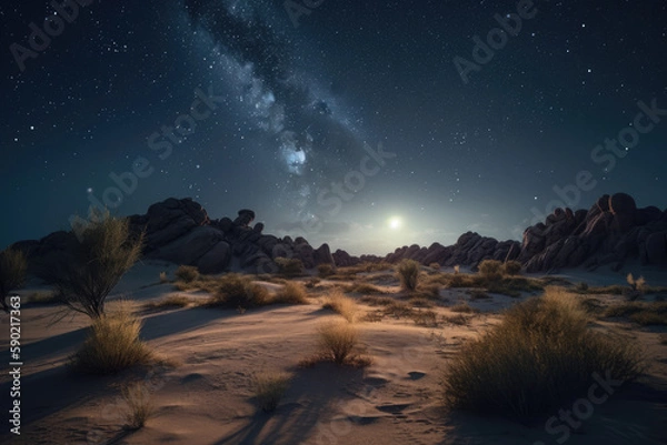 Obraz landscape sahara desert against the background of a starry, Generative Ai