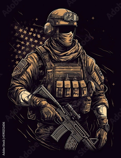 Obraz American Soldier, Graphic Design, Logo, T Shirt, Resource. Generative AI