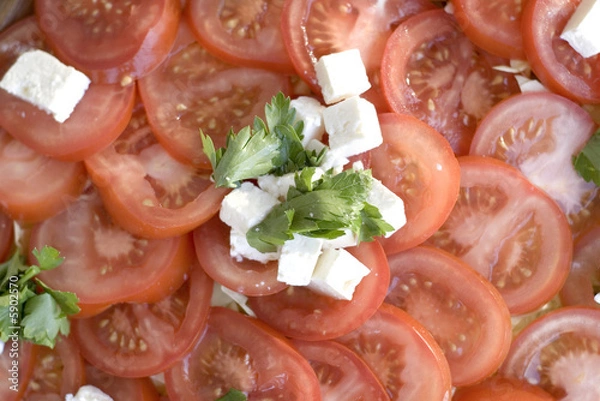 Obraz Light snack from tomatoes with soft cheese