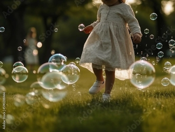 Fototapeta big bubble and running child