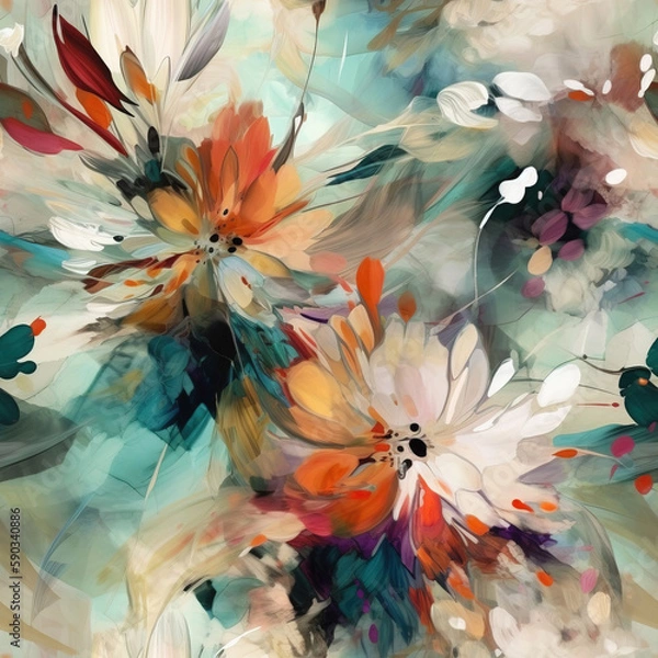 Fototapeta Seamless Pattern of  Abstract Flowers. AI generated Illustration.