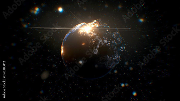 Fototapeta 3d model and rendering world disintegrate visual effect in the galaxy realistic conceptual.