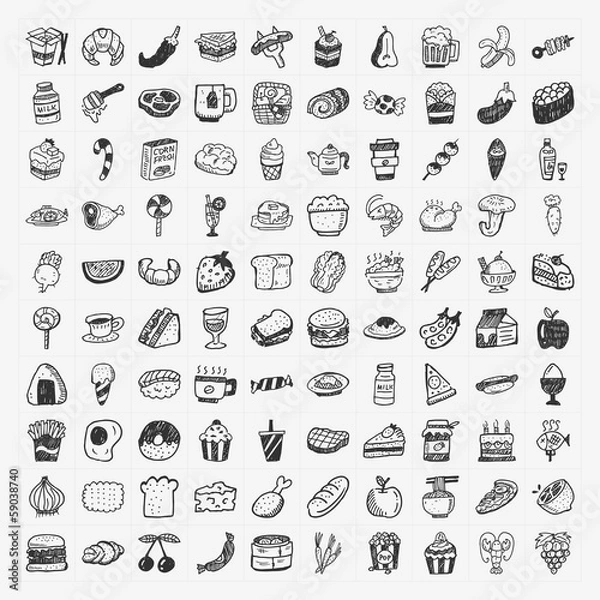 Obraz doodle food icons set