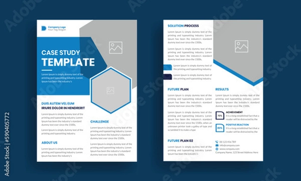 Fototapeta Case study template. Business case study booklet with creative layout. Double side flyer design