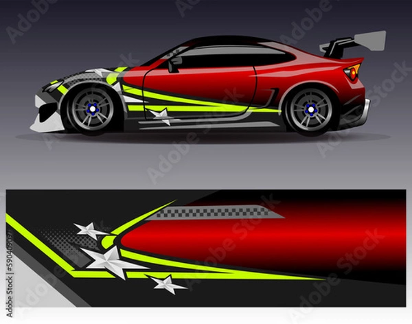 Obraz Car wrap design vector. Graphic abstract stripe racing background kit designs for wrap vehicle  race car  rally  adventure and livery