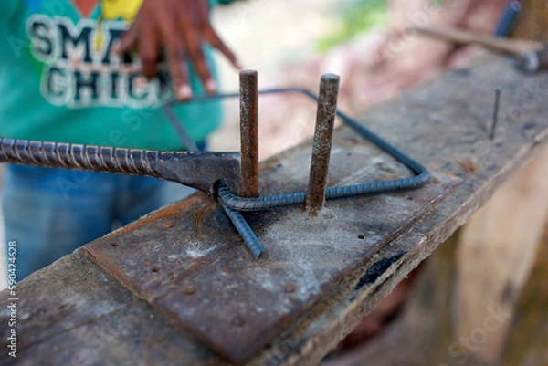 Fototapeta Reinforcement, Steel, Rod, and Deformed, Bar with Rebar at Construction site.
