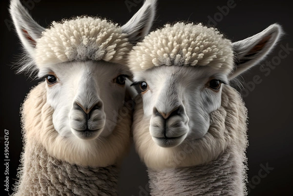Fototapeta white alpacas Selfy, (lama, llama), generative AI 