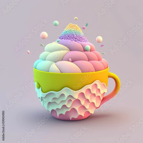 Fototapeta Plush, fluffy pink cotton candy milkshake with cup ,made with Generative AI