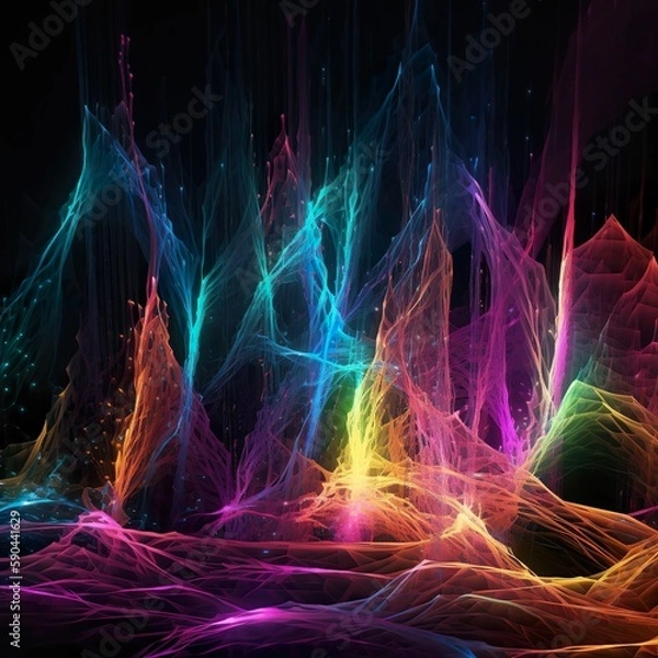 Fototapeta Abstract Neon Art Wallpaper with Pointy Shapes in Vibrant Colors - generative AI