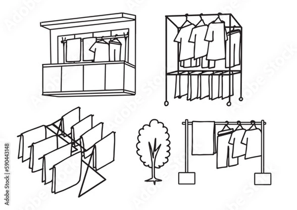 Obraz 洗濯物を干しているさまざまなケースのイラスト素材