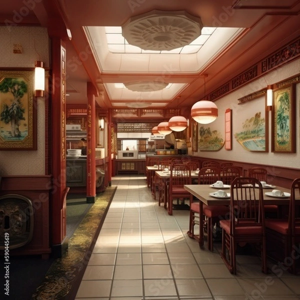 Obraz 1990's Chinese Restaurant Interior. Generative AI