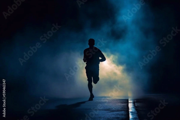 Fototapeta Silhouette of a Runner Running on the Road, Generative AI