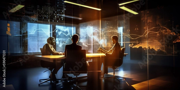 Fototapeta Team are using data analysis to identify business opportunities. They are analyzing graphs to gain insights that can help them make informed decisions. generative ai