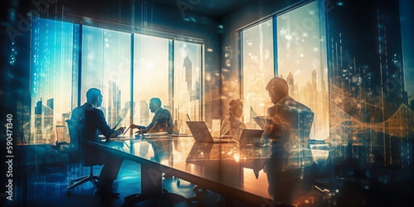 Fototapeta Team are using data analysis to identify business opportunities. They are analyzing graphs to gain insights that can help them make informed decisions. generative ai