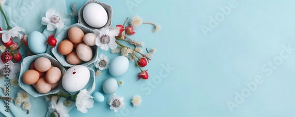 Obraz easter eggs on a blue background 