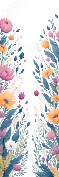 Fototapeta Colorful flower meadow in spring paint. AI generated illustration