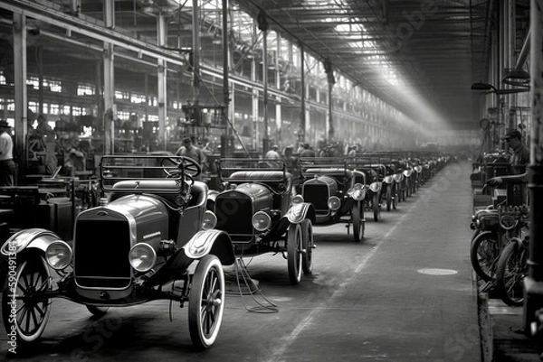 Obraz Assembly line, capturing engineering ingenuity and the spirit of the Second Industrial Revolution. generative ai