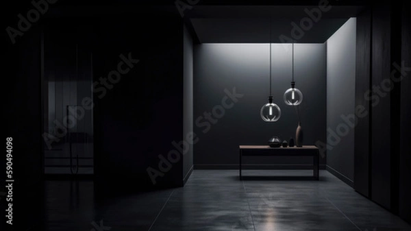 Fototapeta Dark and minimalistic indoor scene with dim lighting