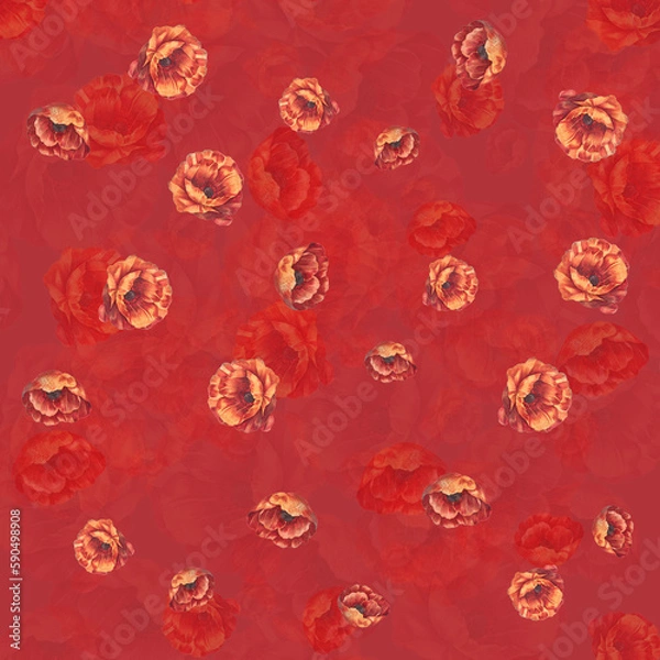 Obraz Red poppy classic pattern background 