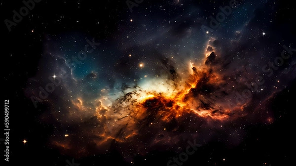 Fototapeta Space scene with planets, stars and nebula. Abstract space background with nebula and stars. Generative AI technology.