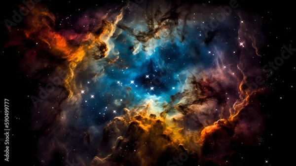 Obraz Space scene with planets, stars and nebula. Abstract space background with nebula and stars. Generative AI technology.