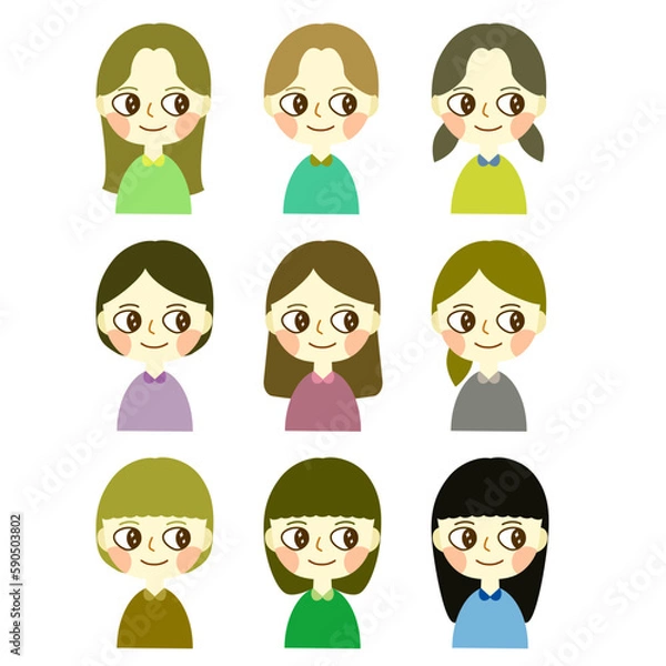 Obraz ポップで可愛い女の子のアイコン セット