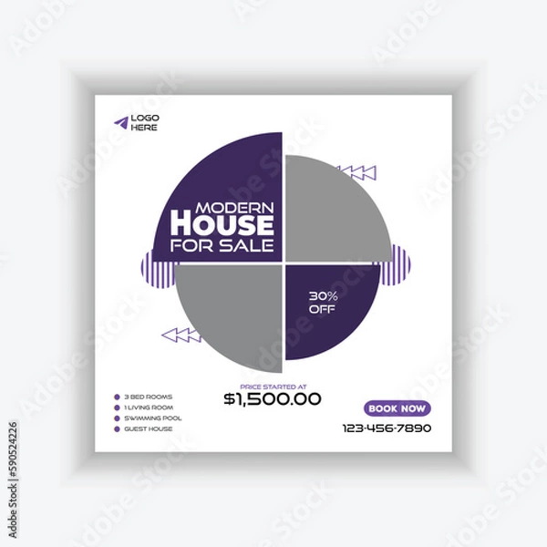 Fototapeta Modern Real estate agency social media banner template and colorful instagram post house sale template, Real estate web banner, facebook event and cover vector banner template 