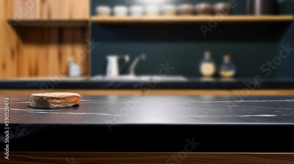 Obraz Empty marble countertop kitchen with copy space over kitchen background.for product display montage. AI generation.